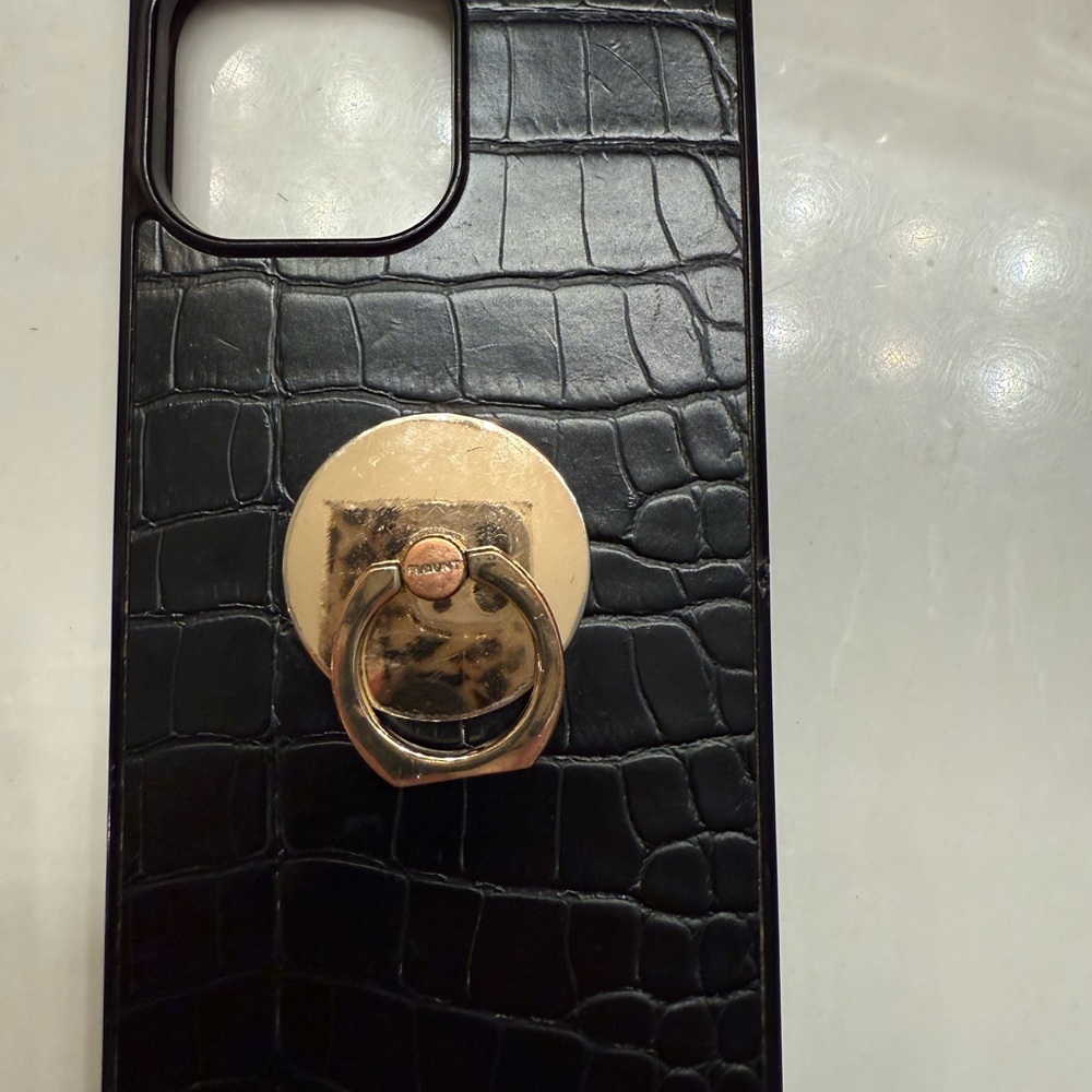 Flaunt Black Croc-Embossed Phone Case with Gold Ring IPhone 13 Pro Max